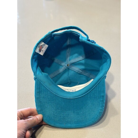 80s/90s VTG SILVER MOUNTAIN CORDUROY Turquoise Hat Ski Lodge Strap Back Idaho - Picture 4 of 6